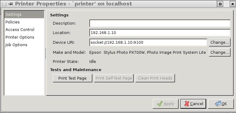 Epson Stylus PX700W Printer Configuration